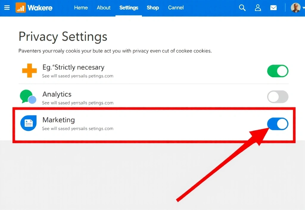 Ilustrație cu un panou de control pentru setările de confidențialitate, cu butoane de activare/dezactivare