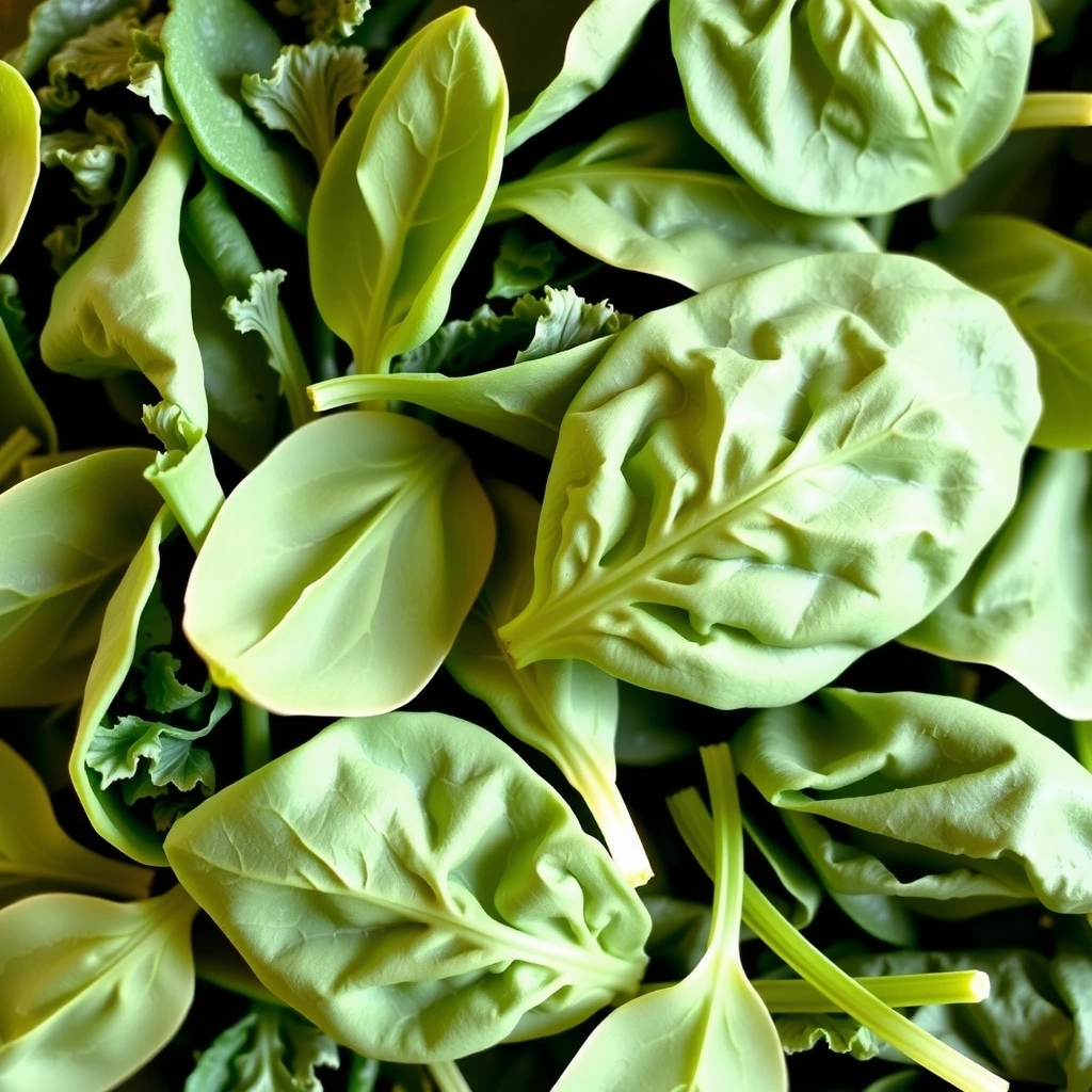 Frunze proaspete de kale și spanac, vibrante și crocante