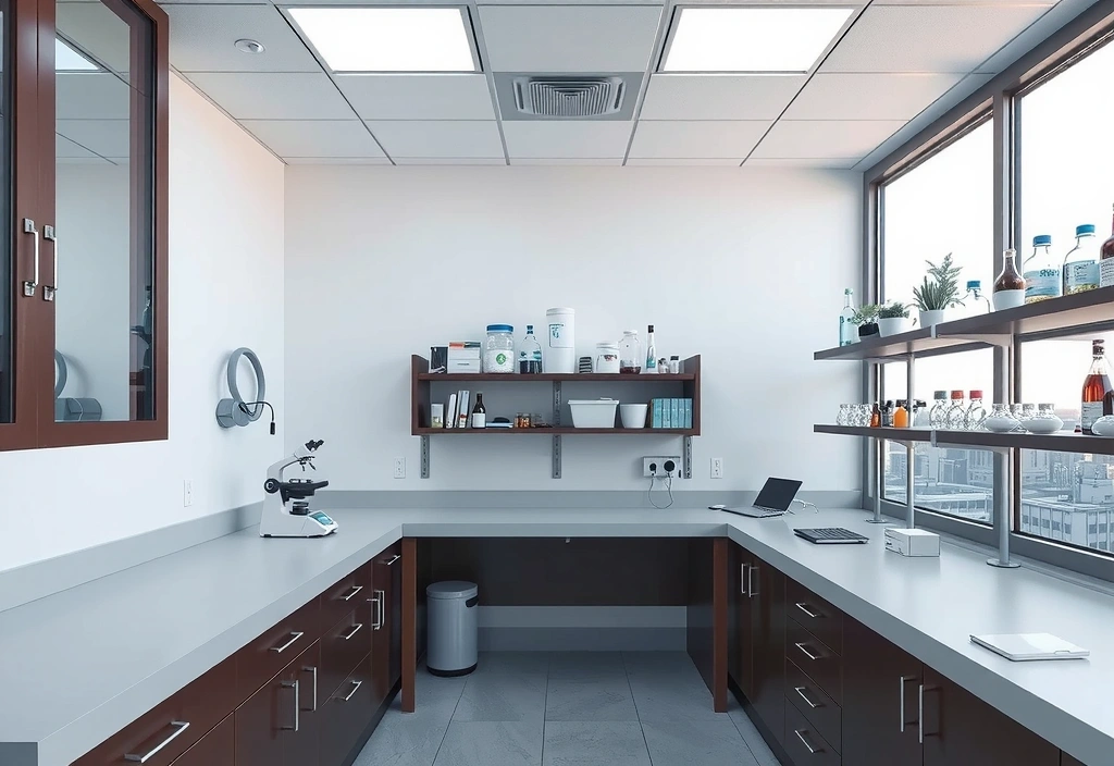 Un laborator modern cu echipamente de cercetare, simbolizând știința din spatele suplimentelor